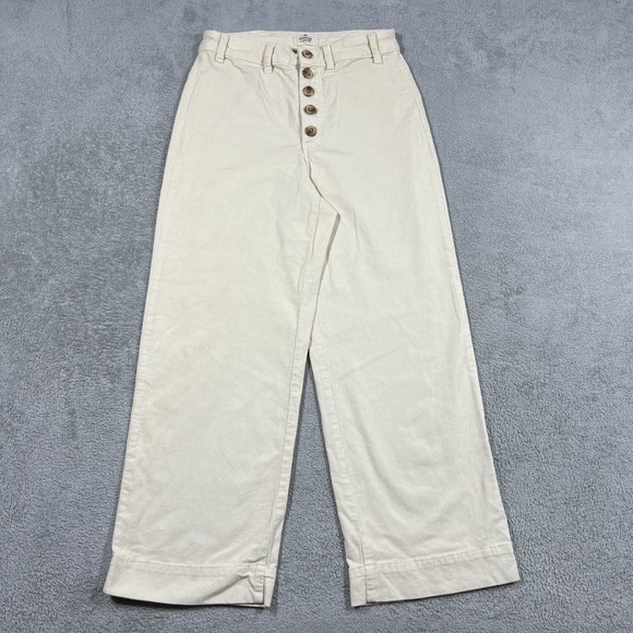 Marine Layer Pants - Marine Layer Corduroy Pants Womens 8 Wide Leg Cream Button Fly High Rise